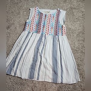Savanna Jane Blue White Striped Embroidered Boho Mini Dress size M